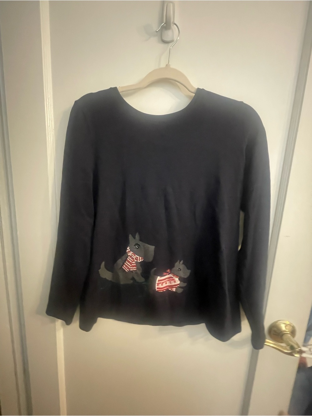 Talbots Black Crewneck Sweater with Scottie Dog Motif